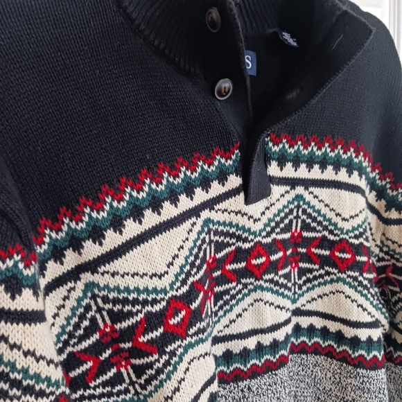 Chaps Black and White  Men's Nordic fair Isle Sweater size large winter cozy - Picture 6 of 8